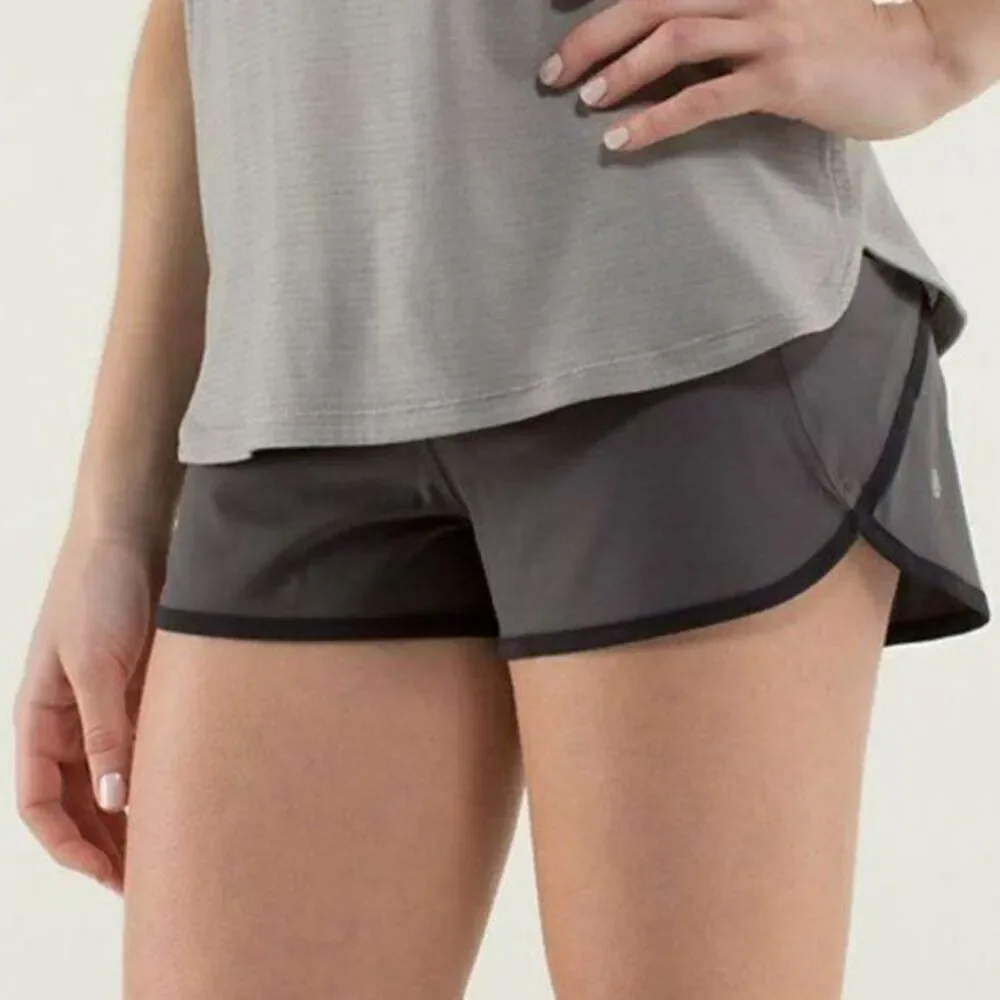 Lululemon Athletica Run: Speed Short in soot light/black/wee stripe Size 10
